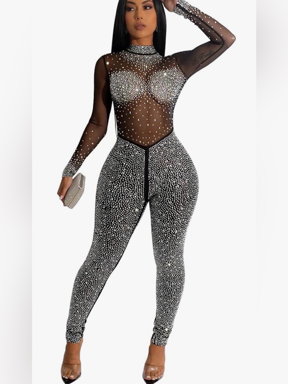 Rhinestone Embellished Black Jumpsuit
